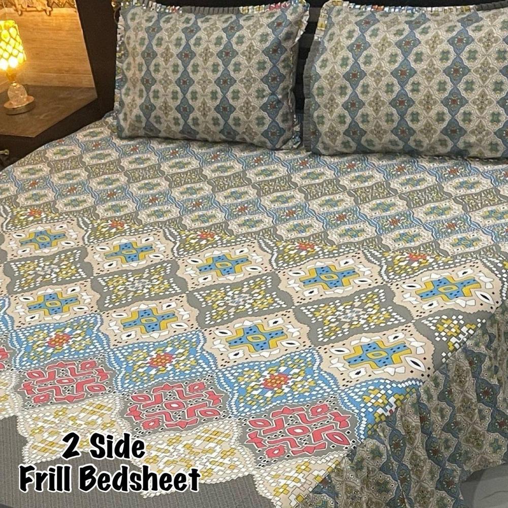 3 Pcs Cotton Salonica Frill Double Bedsheet
