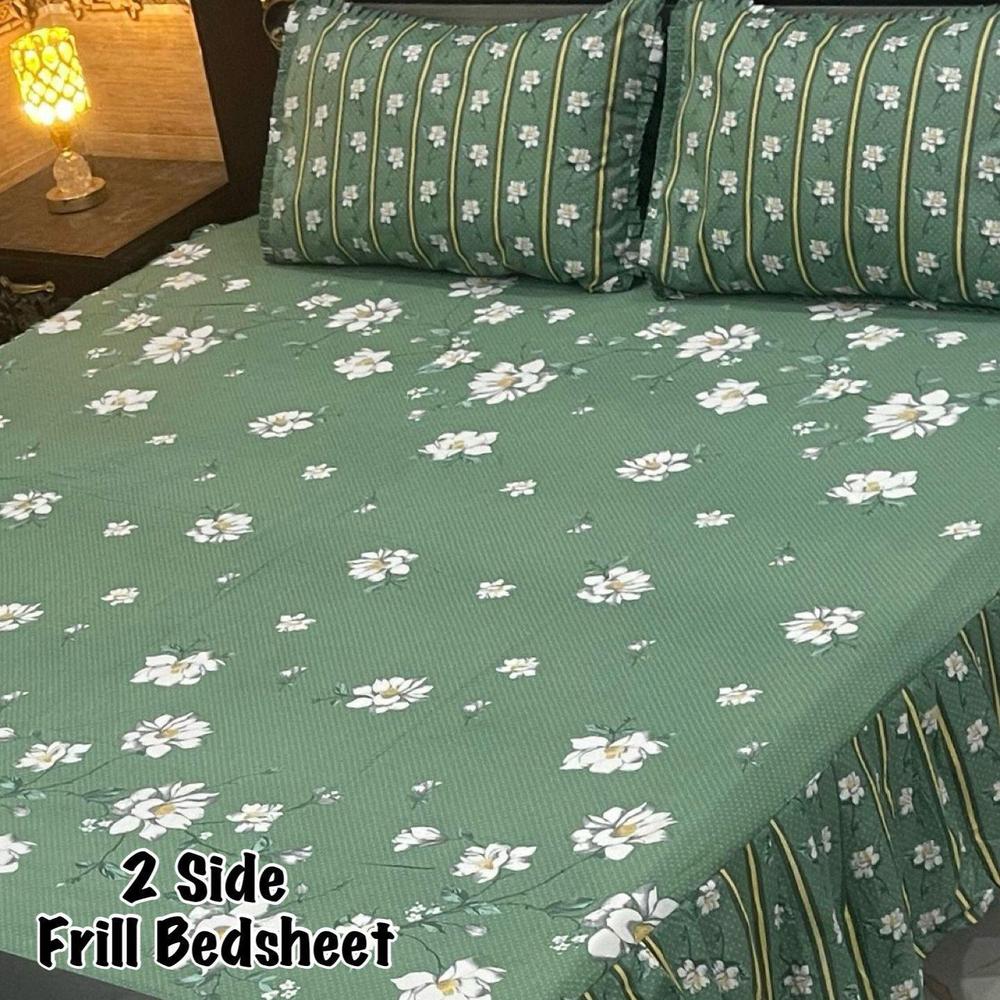 3 Pcs Cotton Salonica Frill Double Bedsheet