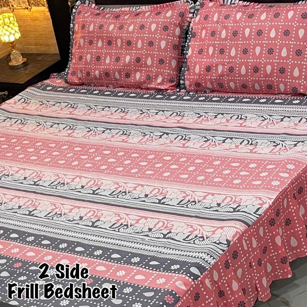 3 Pcs Cotton Salonica Frill Double Bedsheet