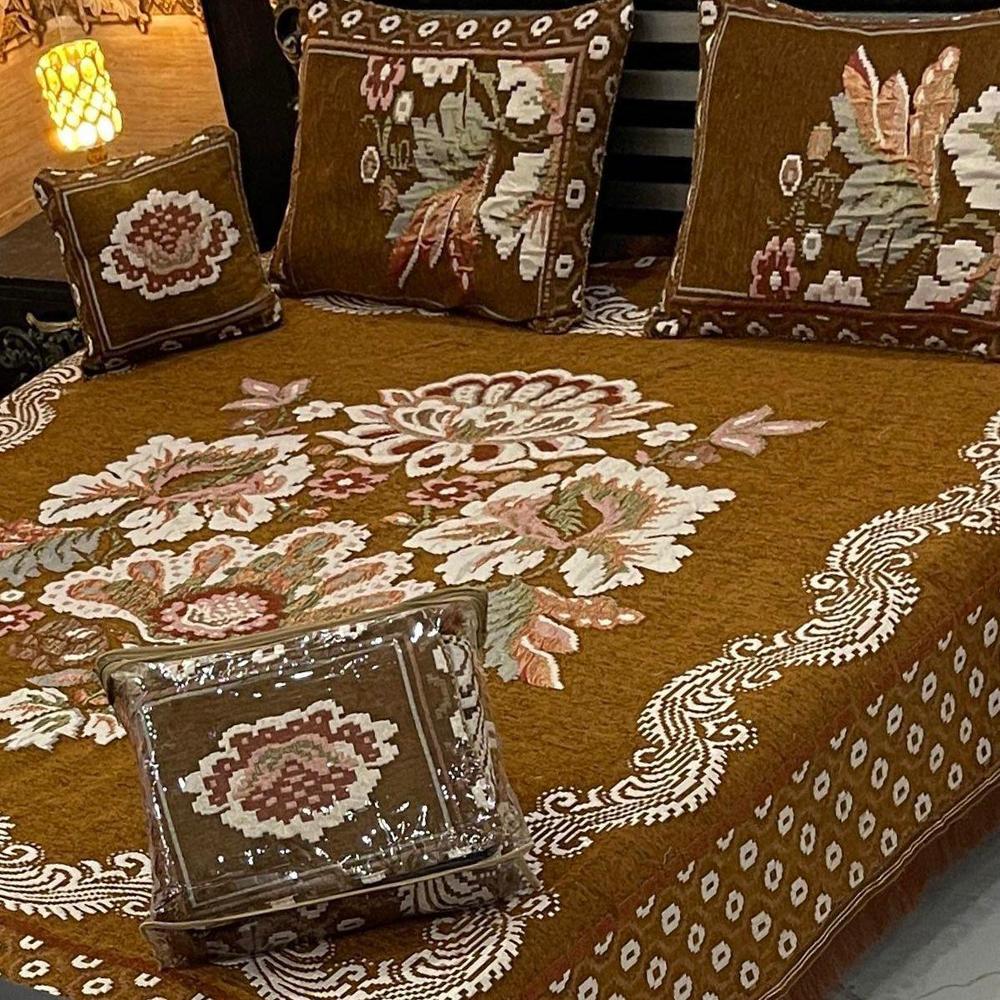 4 Pcs Velvet Jacquard Embroidered Double Bedsheet