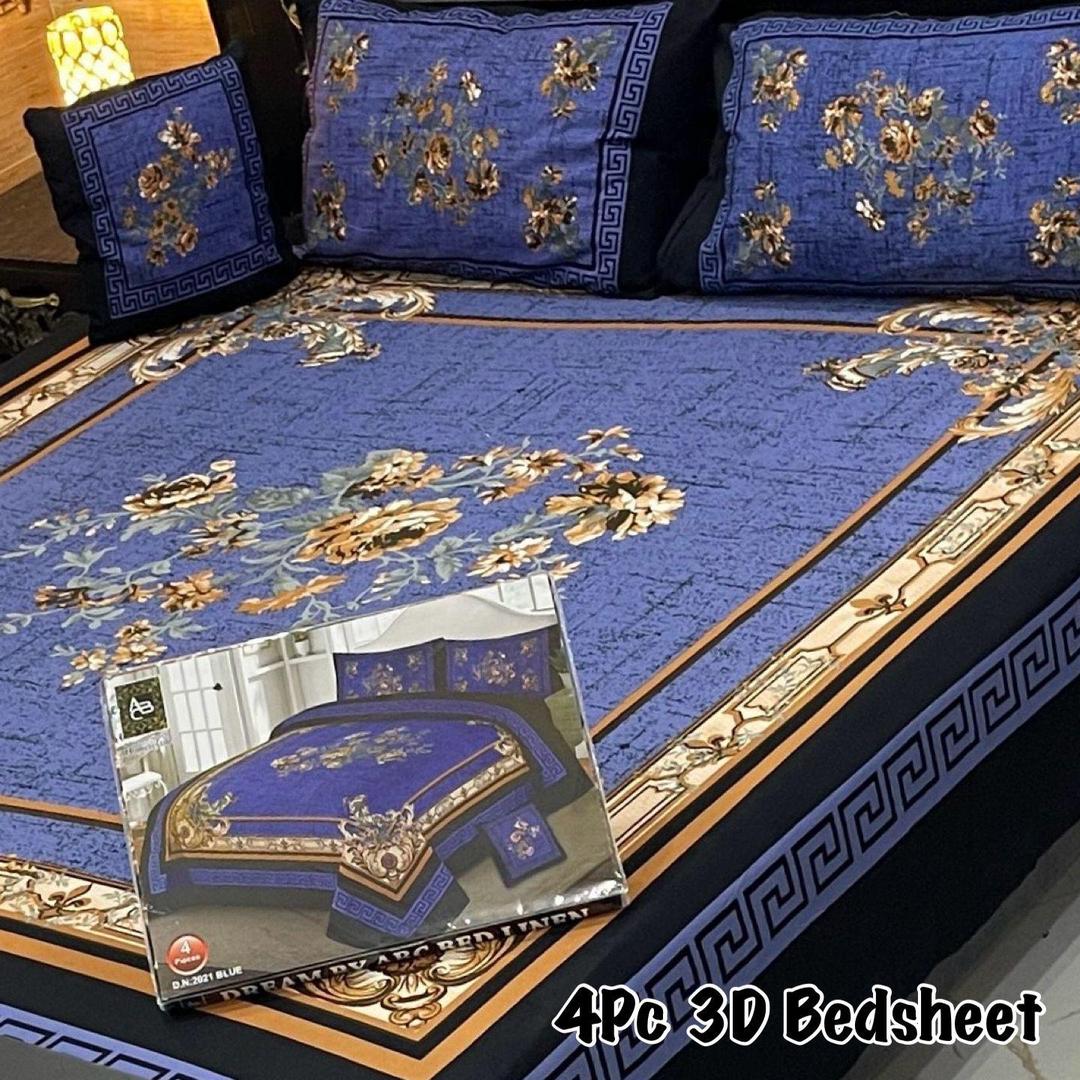 4 Pcs Crystal Cotton Printed Double Bedsheet
