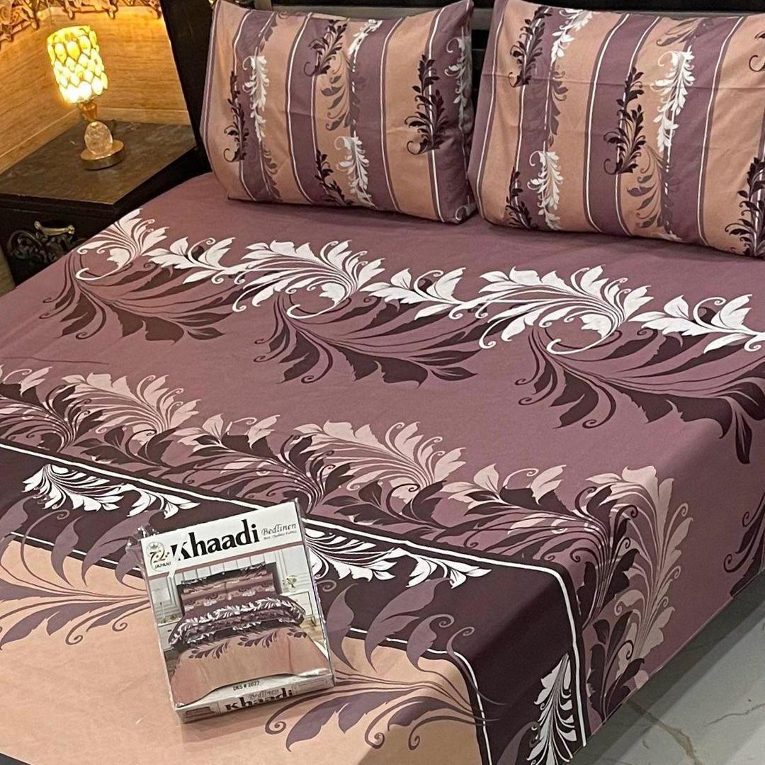 3 Pcs Cotton Salonica Printed Double Bedsheet