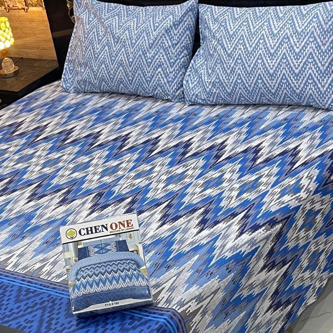 3 Pcs Cotton Salonica Printed Double Bedsheet