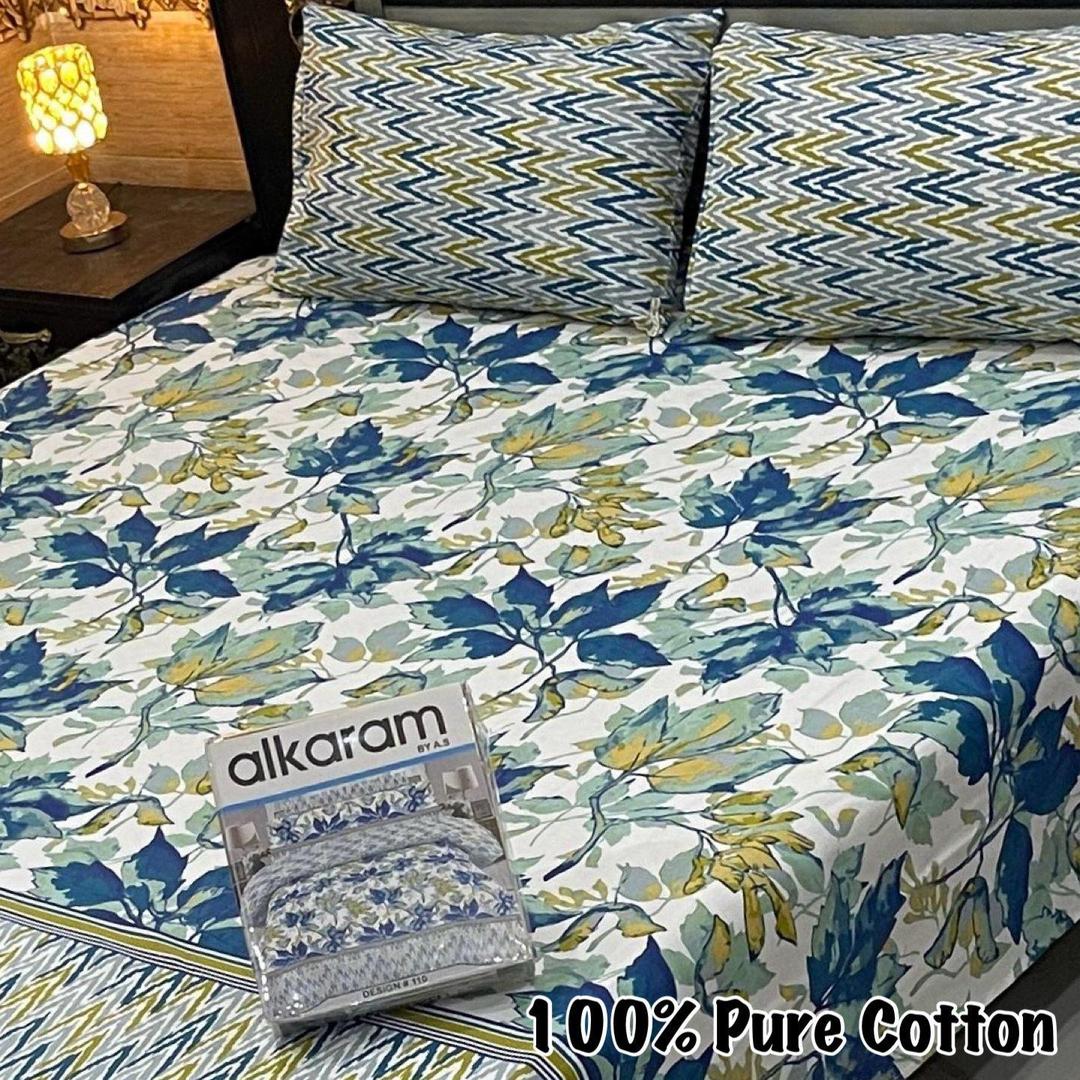 3 Pcs Cotton Printed Double Bedsheet