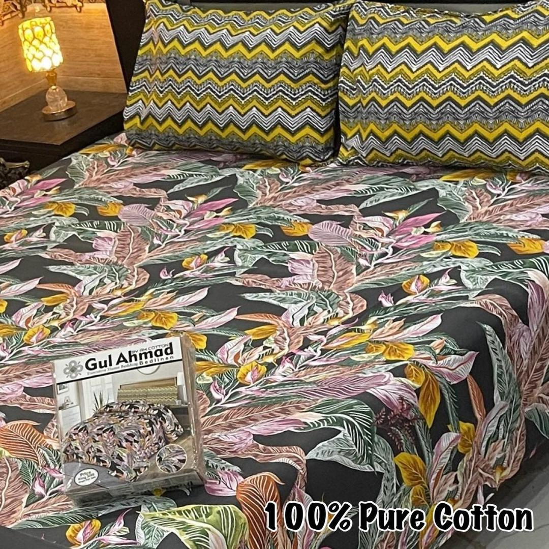 3 Pcs Cotton Printed Double Bedsheet