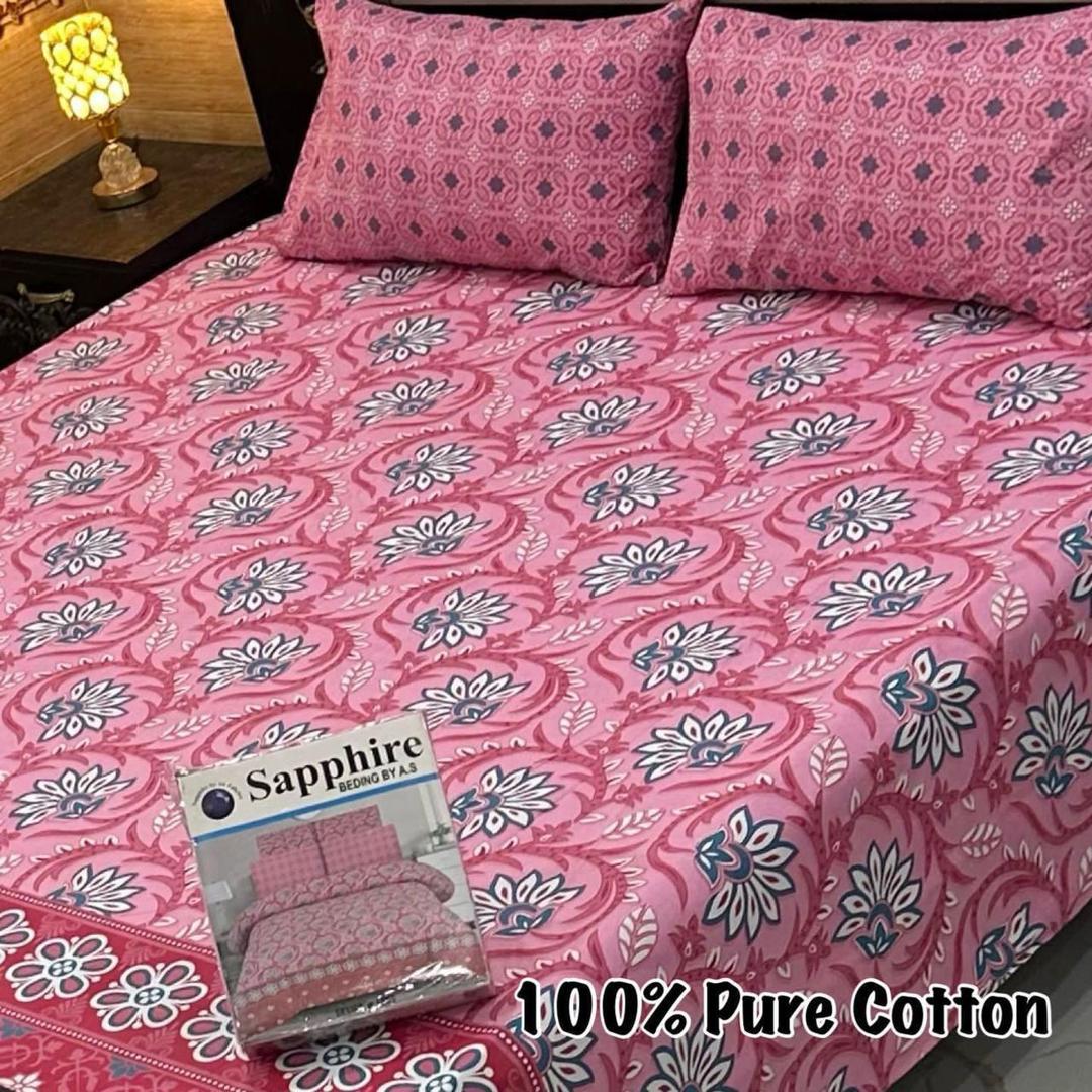 3 Pcs Cotton Printed Double Bedsheet