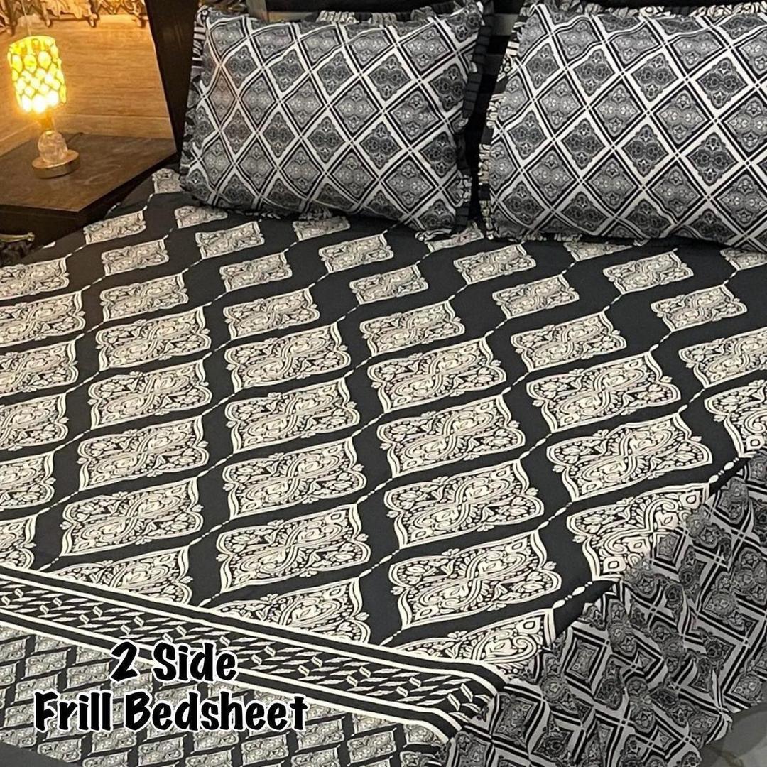 3 Pcs Cotton Salonica Frill Double Bedsheet