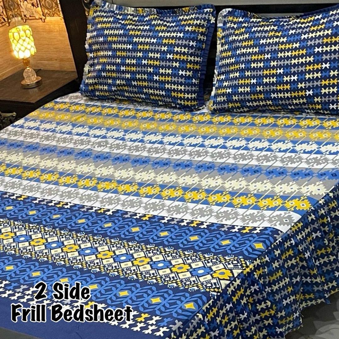 3 Pcs Cotton Salonica Frill Double Bedsheet