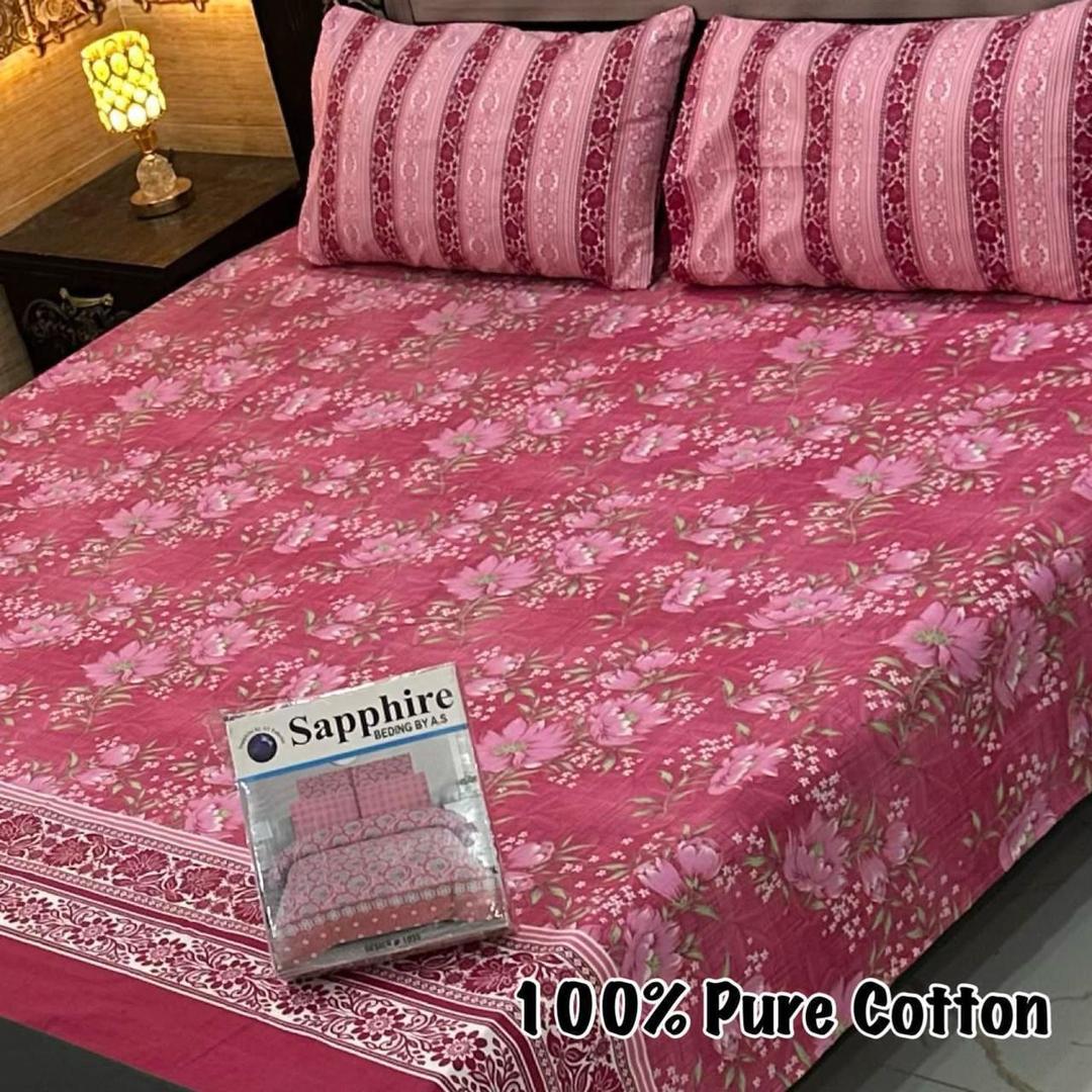 3 Pcs Cotton Printed Double Bedsheet