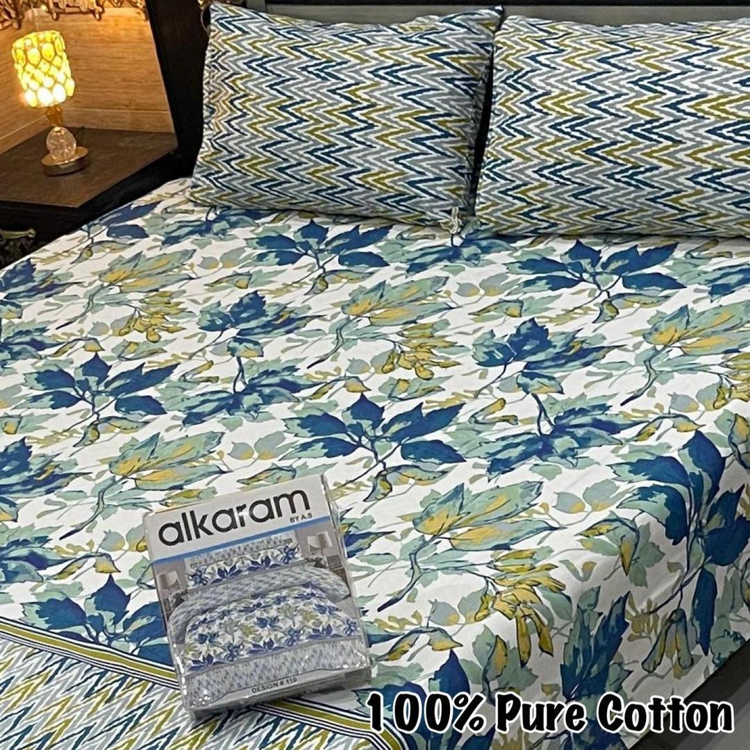 3 Pcs Cotton Printed Double Bedsheet