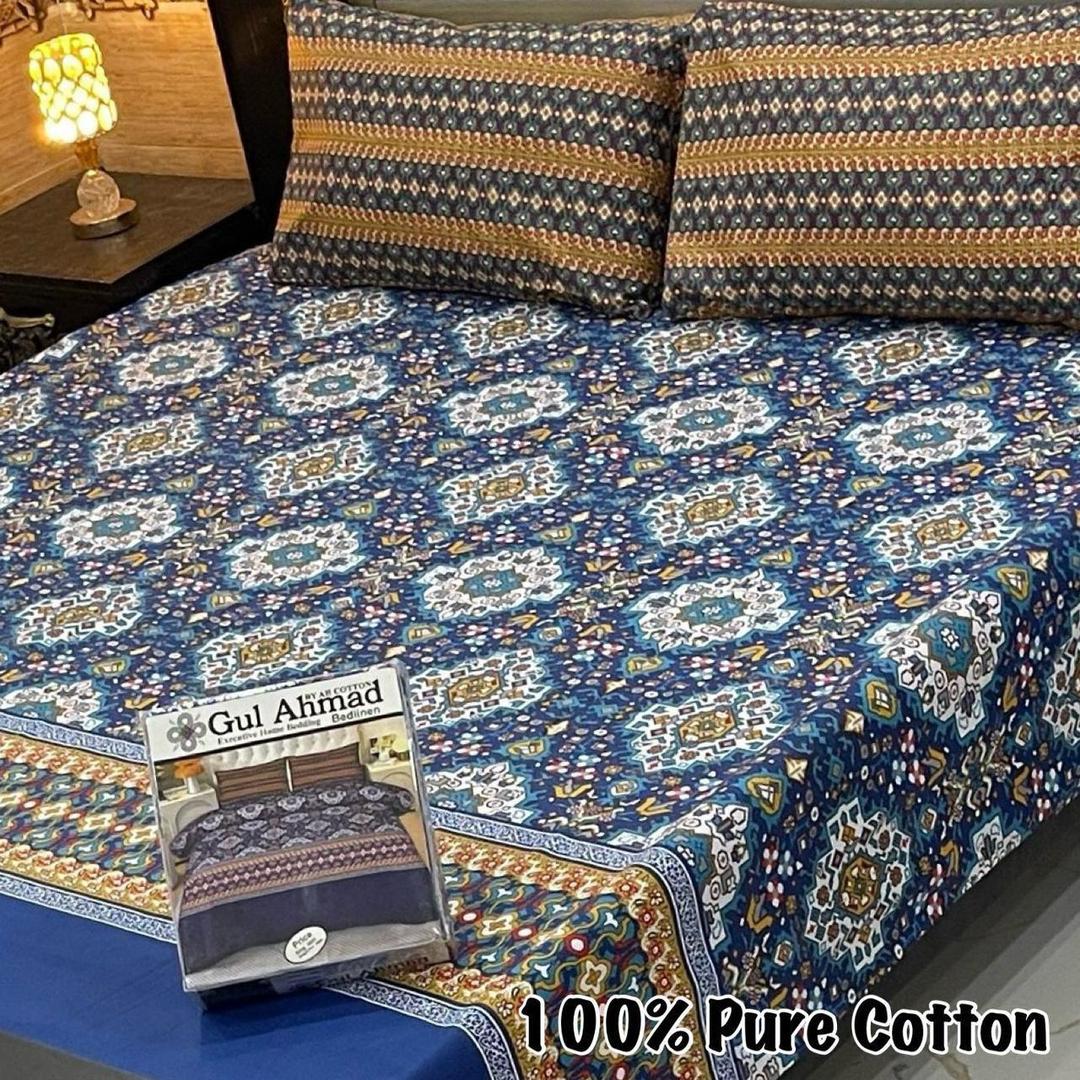 3 Pcs Cotton Printed Double Bedsheet