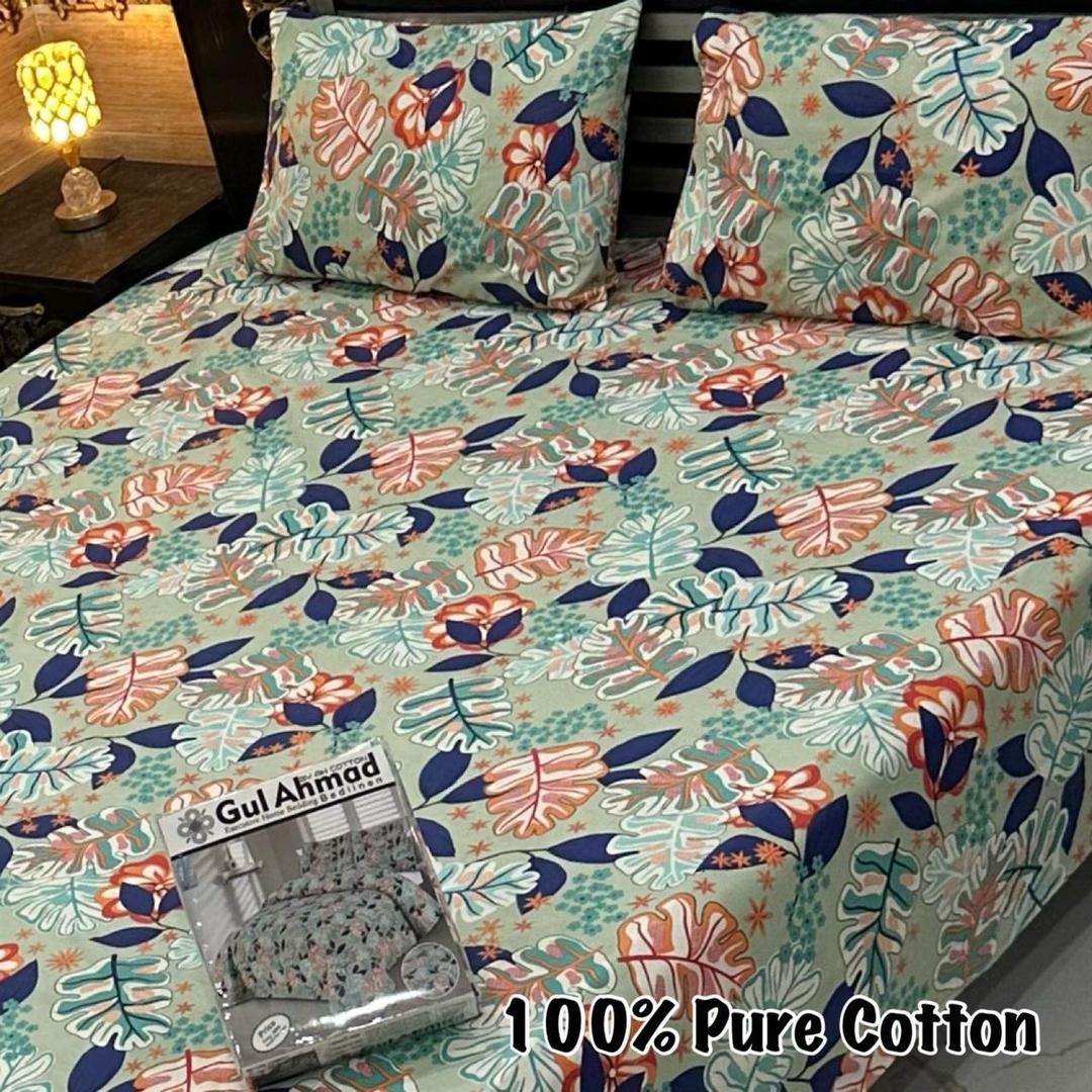 3 Pcs Cotton Printed Double Bedsheet