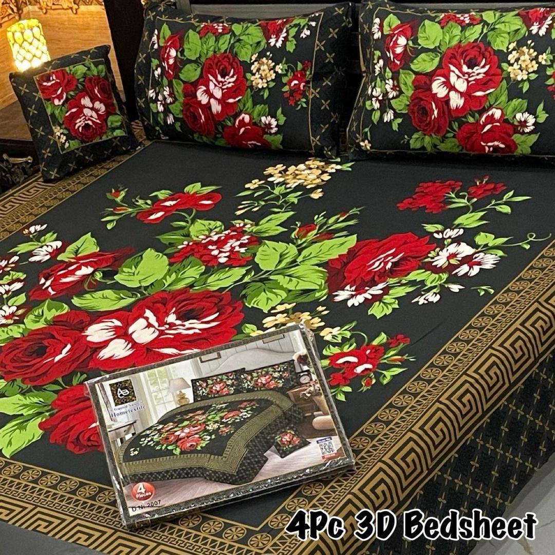 4 Pcs Crystal Cotton Printed Double Bedsheet