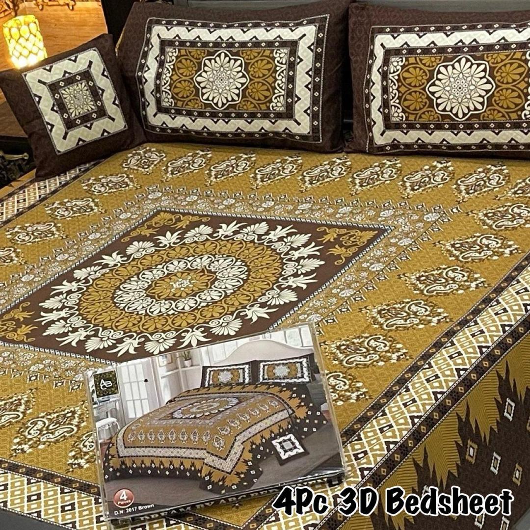 4 Pcs Crystal Cotton Printed Double Bedsheet