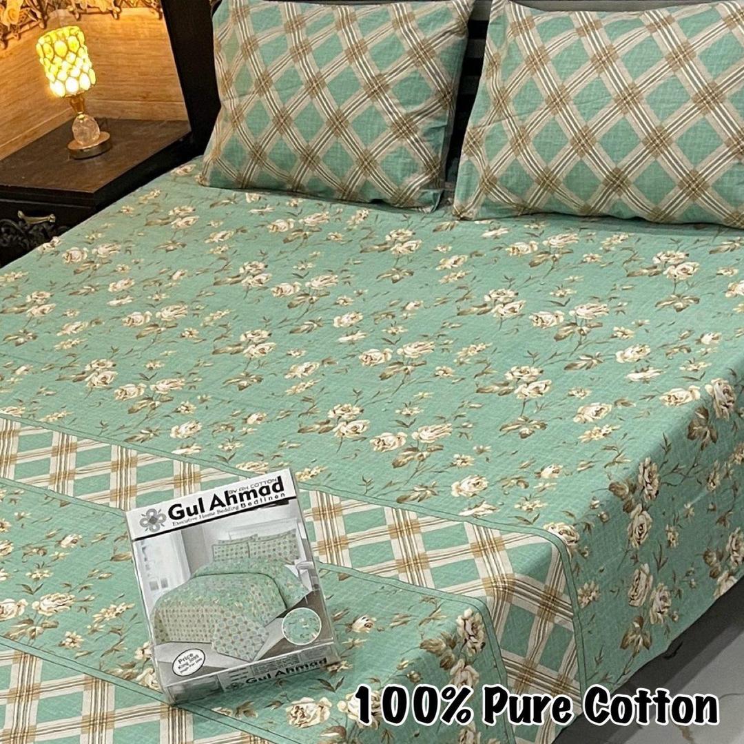 3 Pcs Cotton Printed Double Bedsheet