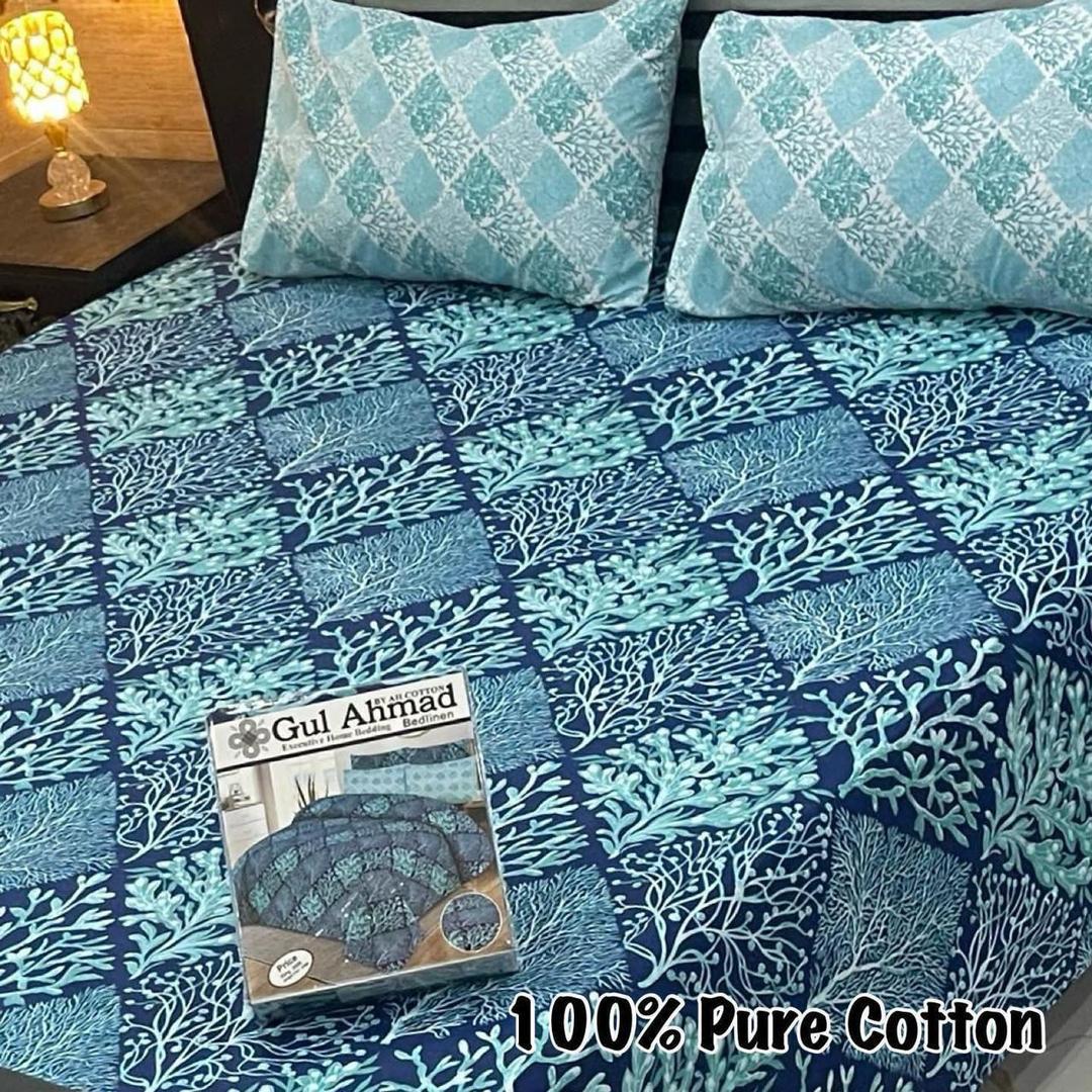 3 Pcs Cotton Printed Double Bedsheet