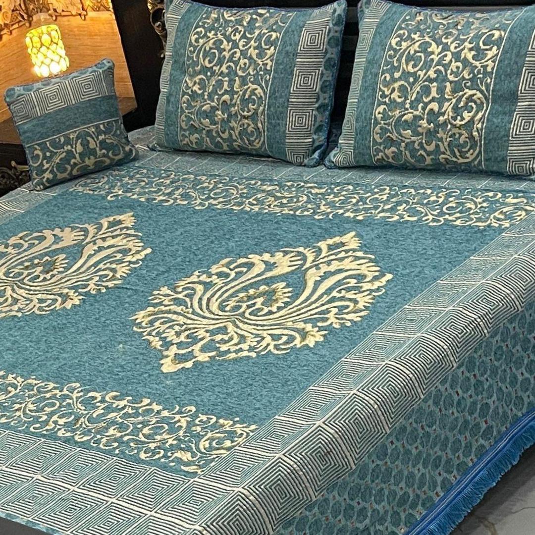 4 Pcs Velvet Jacquard Embroidered Double Bedsheet
