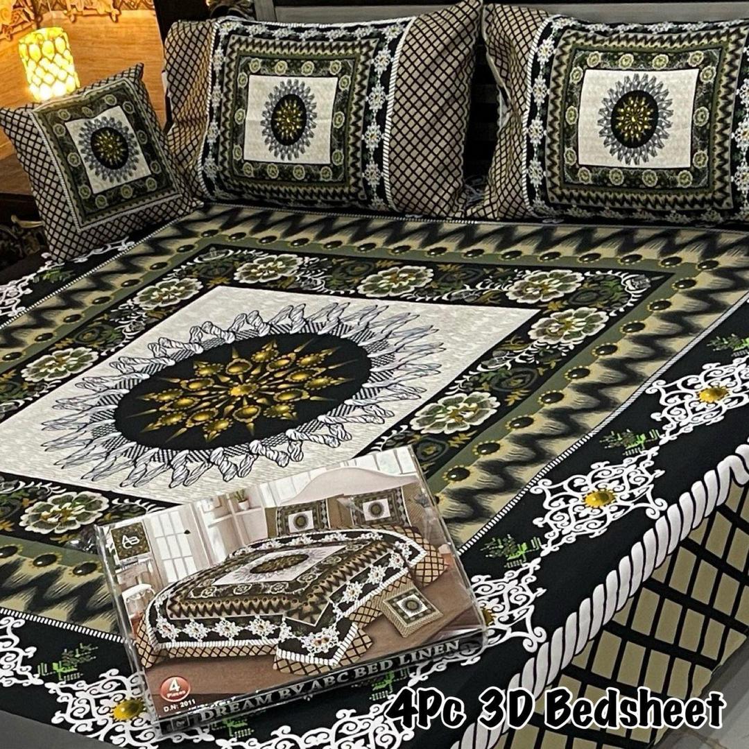 4 Pcs Crystal Cotton Printed Double Bedsheet