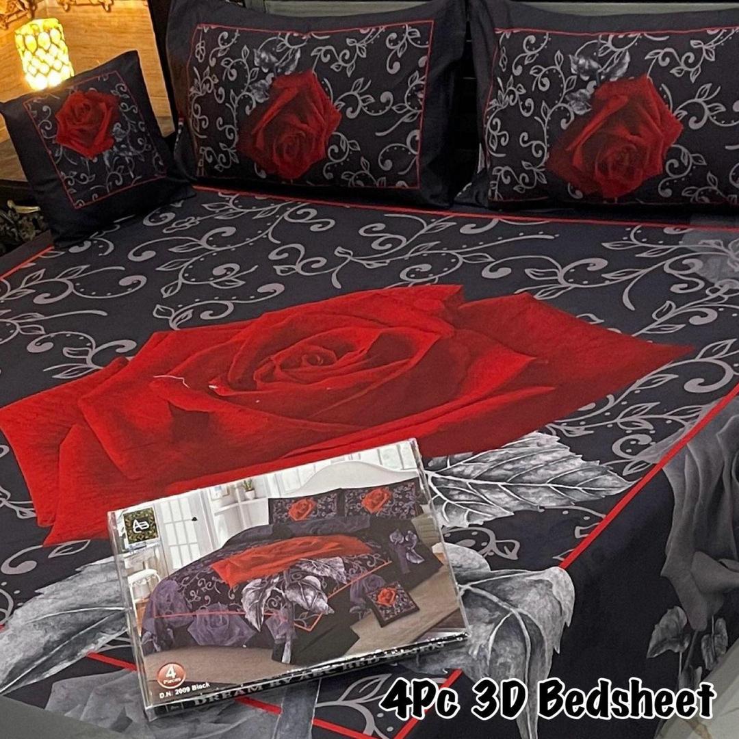 4 Pcs Crystal Cotton Printed Double Bedsheet