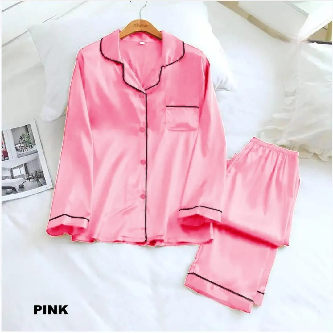 3 Pcs Women's Stitched Silk Lace-Work Night Suit