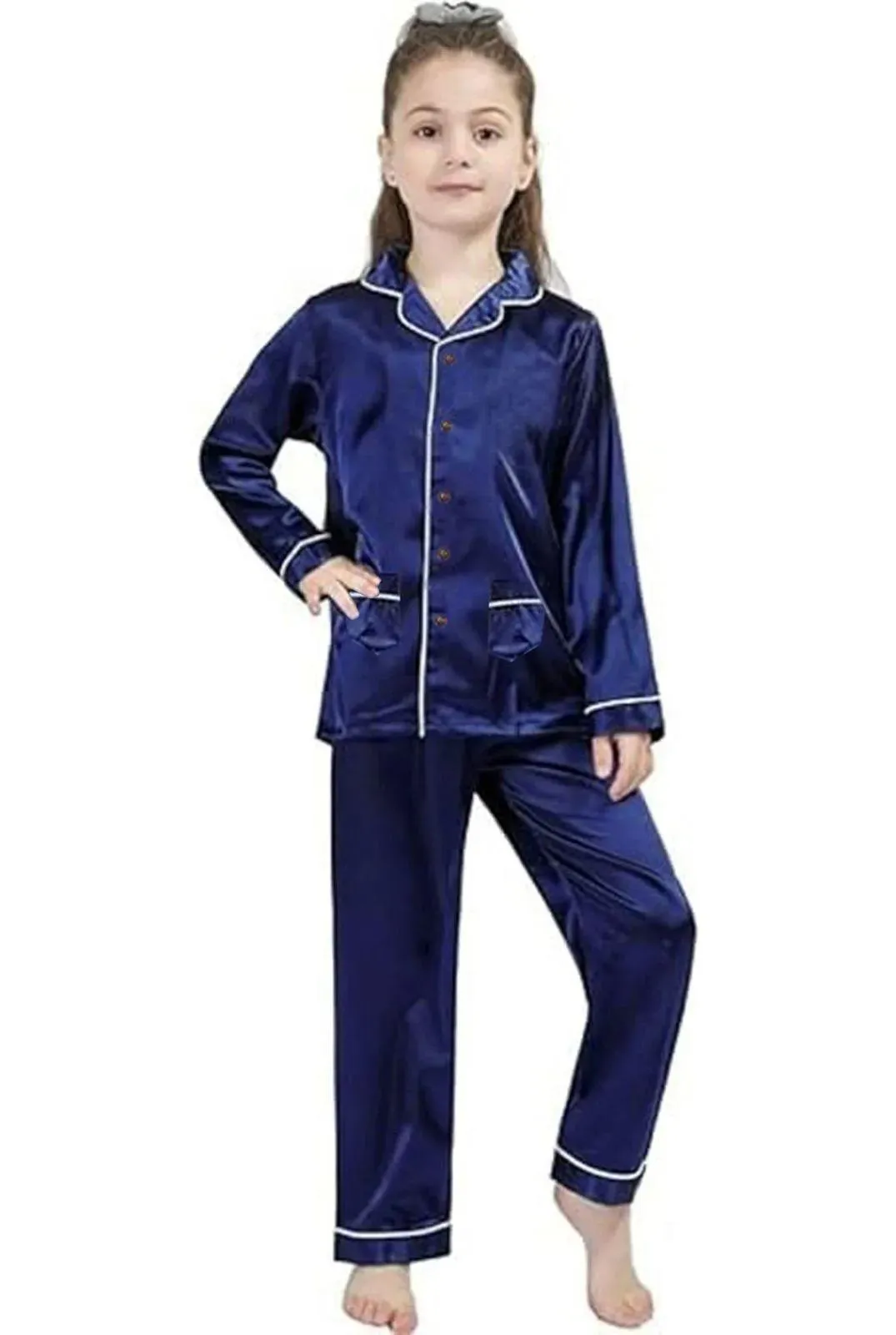 2 Pcs Girl's Stitched Cotton Jersey Plain Night Suit