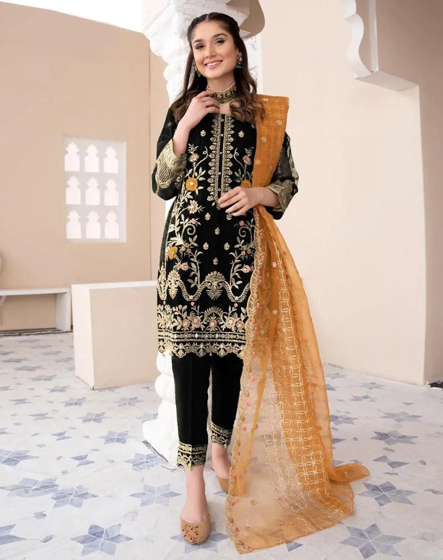 3 Pcs Women’s Stitched Raw Silk Embroidered Suit