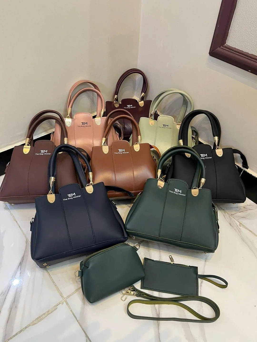 Women's Leather Plain Hand Bag Set