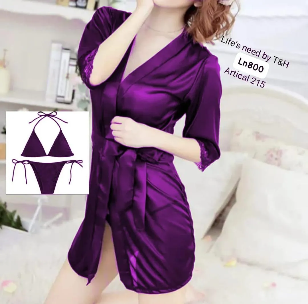 Silk Plain Comfortable And Lightweight Nightwear Set