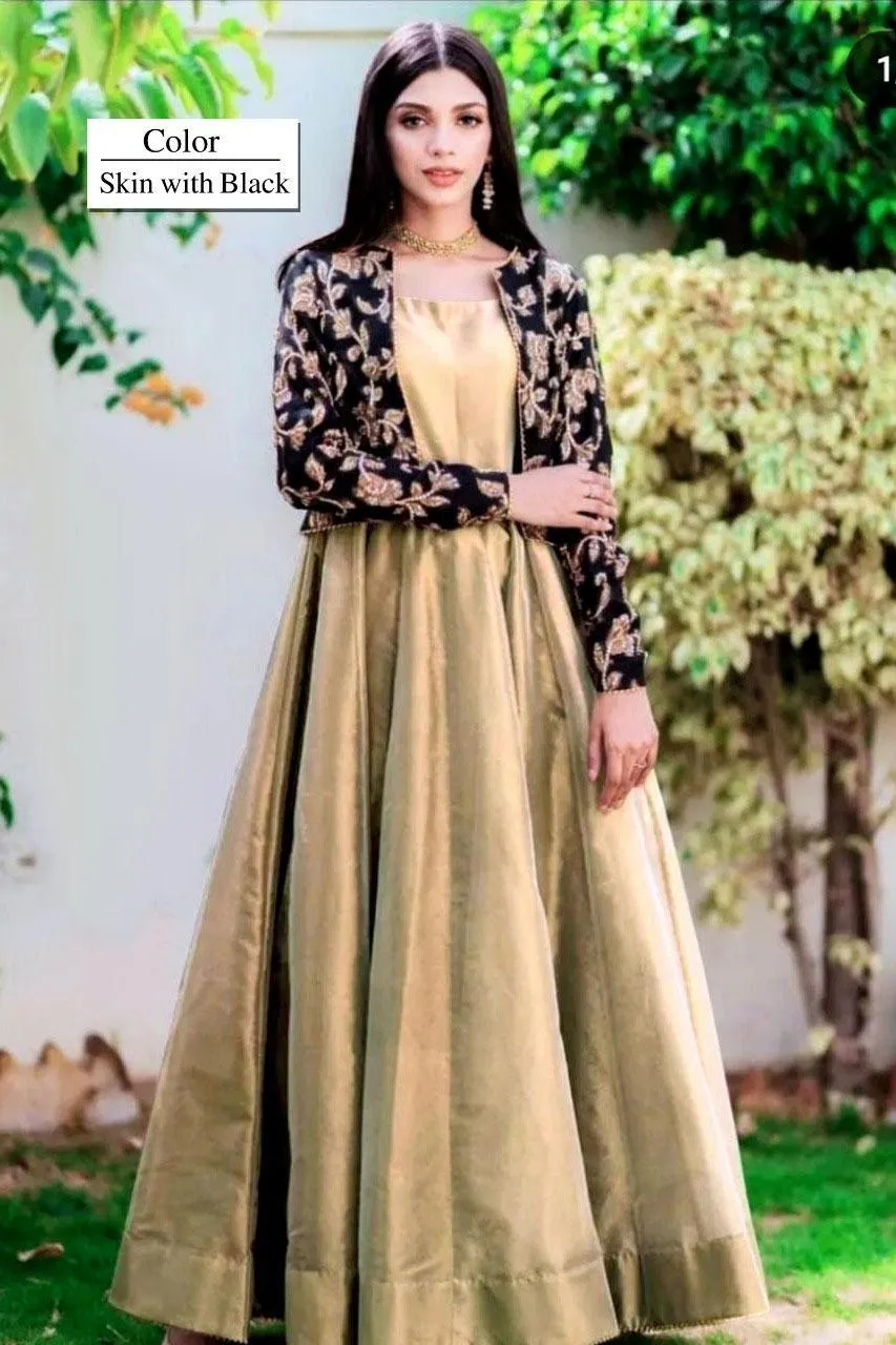 2 Pcs Women's Stitched Silk Plain Maxi