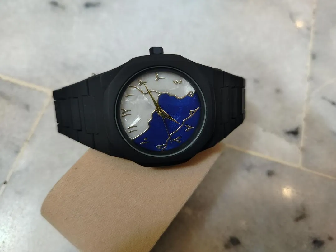 Unisex Aura Marble Dial Watch Blue White