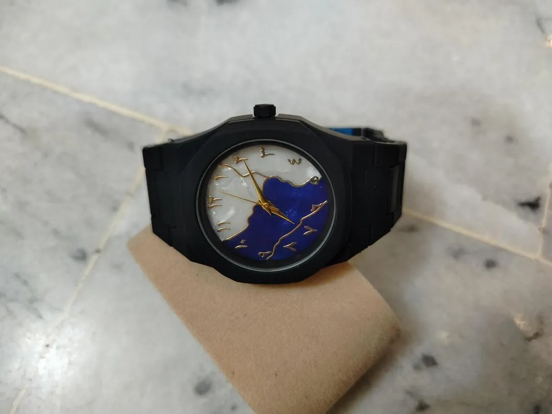 Unisex Aura Marble Dial Watch Blue White