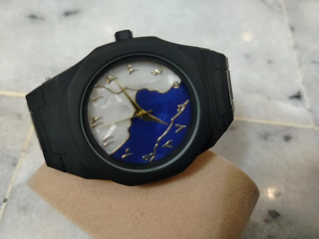 Unisex Aura Marble Dial Watch Blue White
