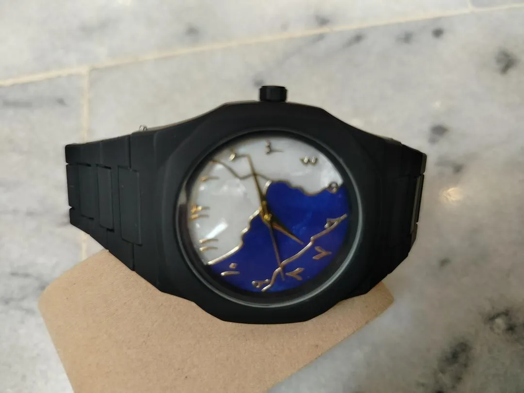 Unisex Aura Marble Dial Watch Blue White