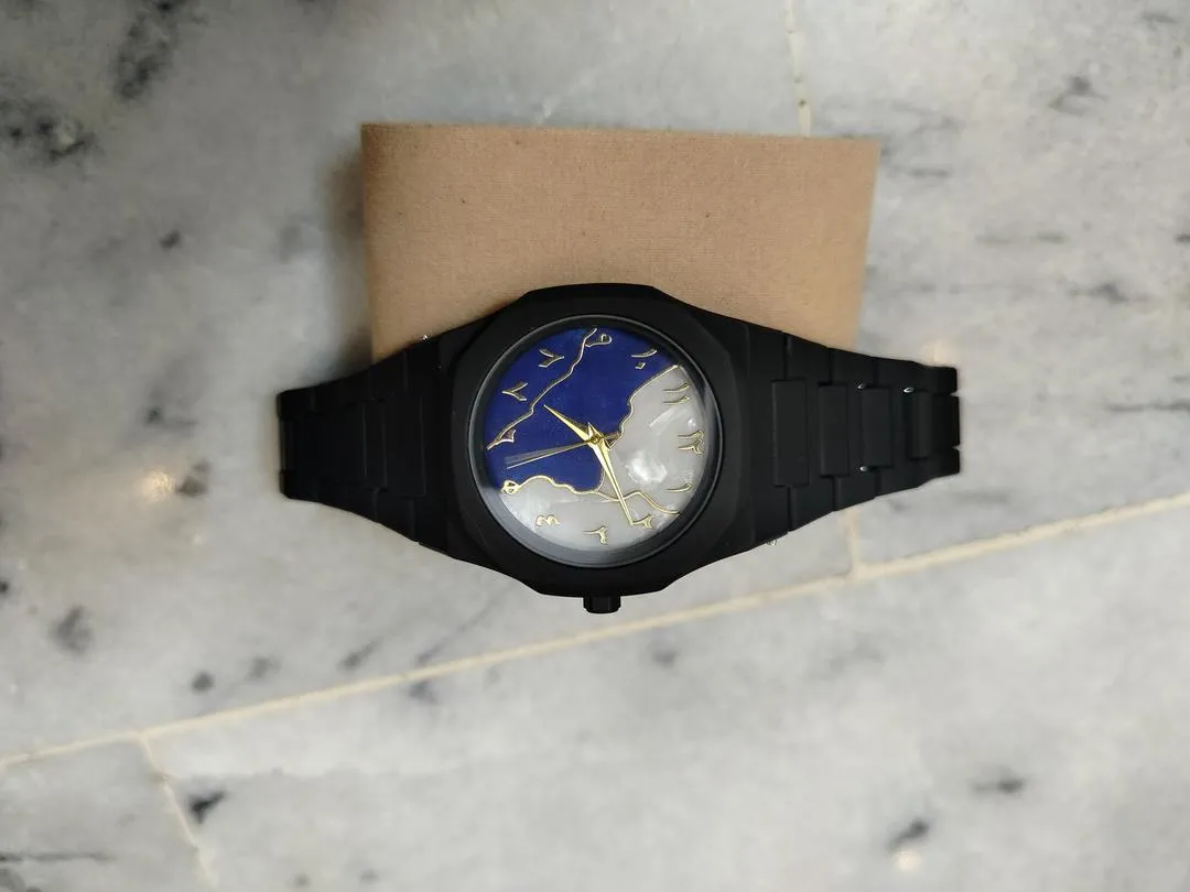 Unisex Aura Marble Dial Watch Blue White