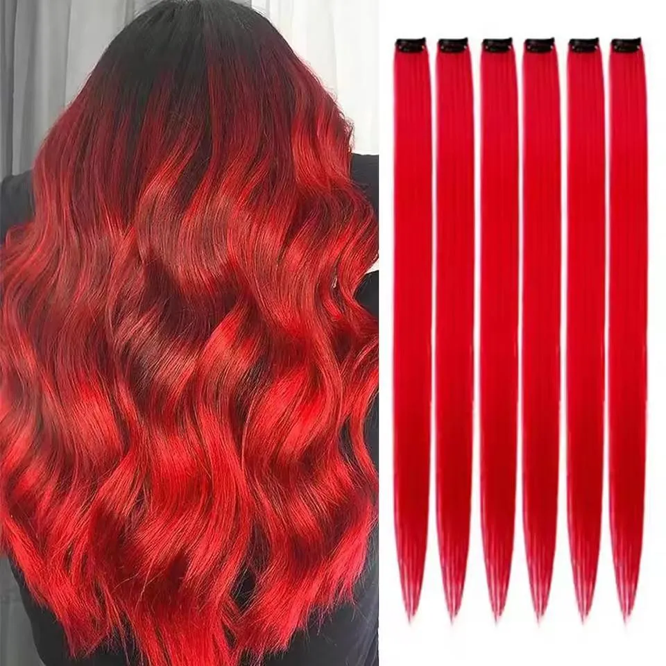 Pack of 6 Red highlights hair strips for girls and women's
