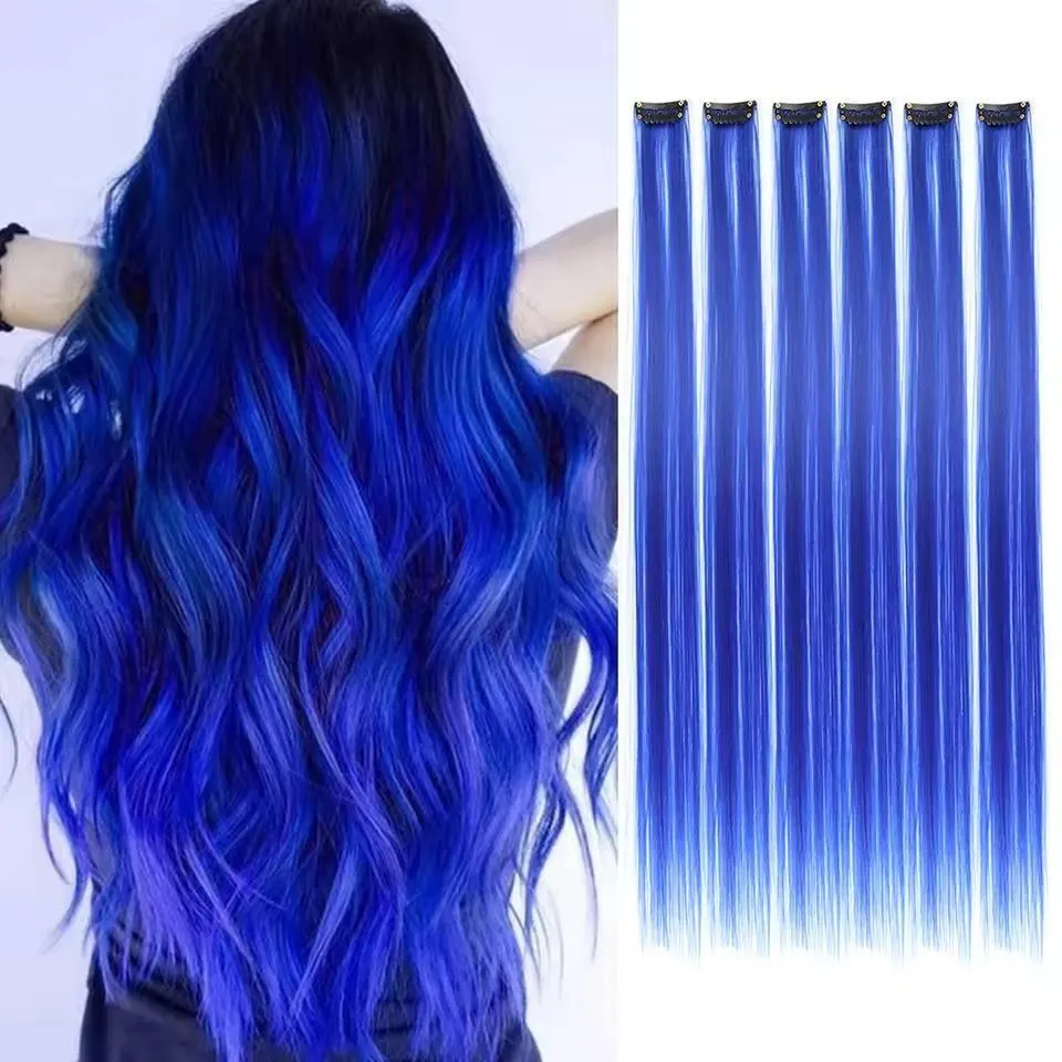 Pack of 6 PCS Long Straight Hair Clip Extensions - Blue