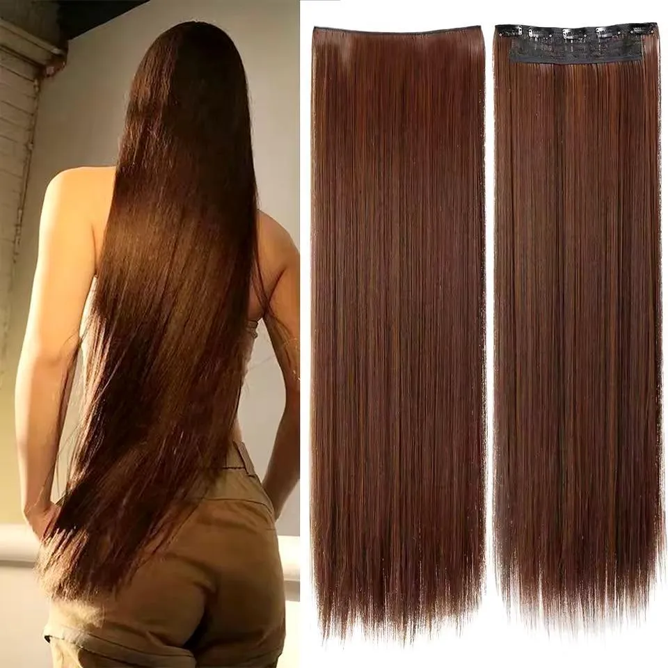 New 28 inches long Hair Extension with 5 clips - natural Hair Look - Golden Brown Color 2/30