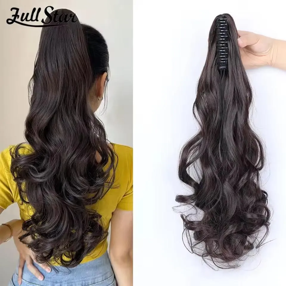 Long Hair Claw Clip Ponytail for Women Clip On Extension - Natural Brown Color