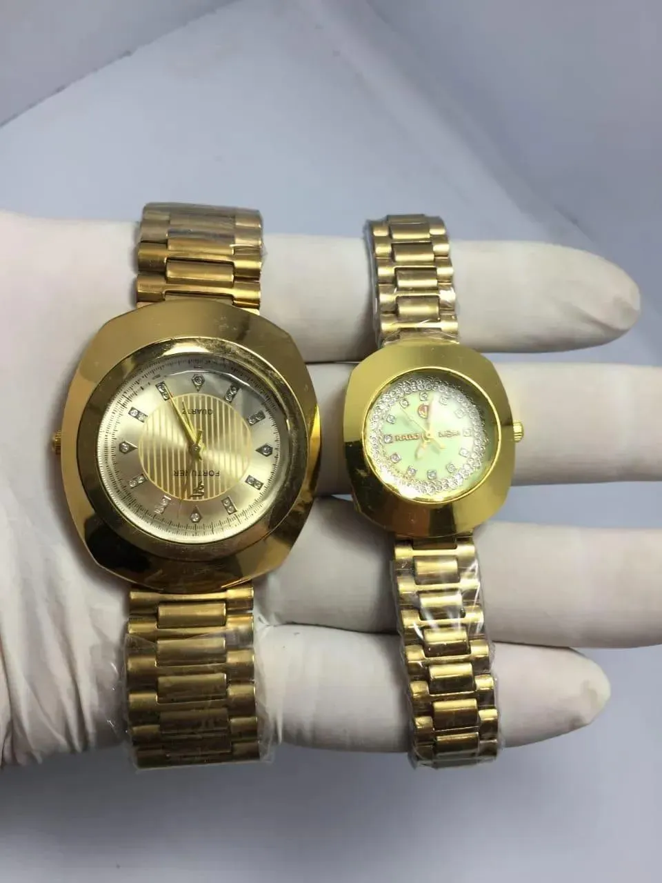 Golden Couple Watches Stainless Steel Chain Strap for Women and Men