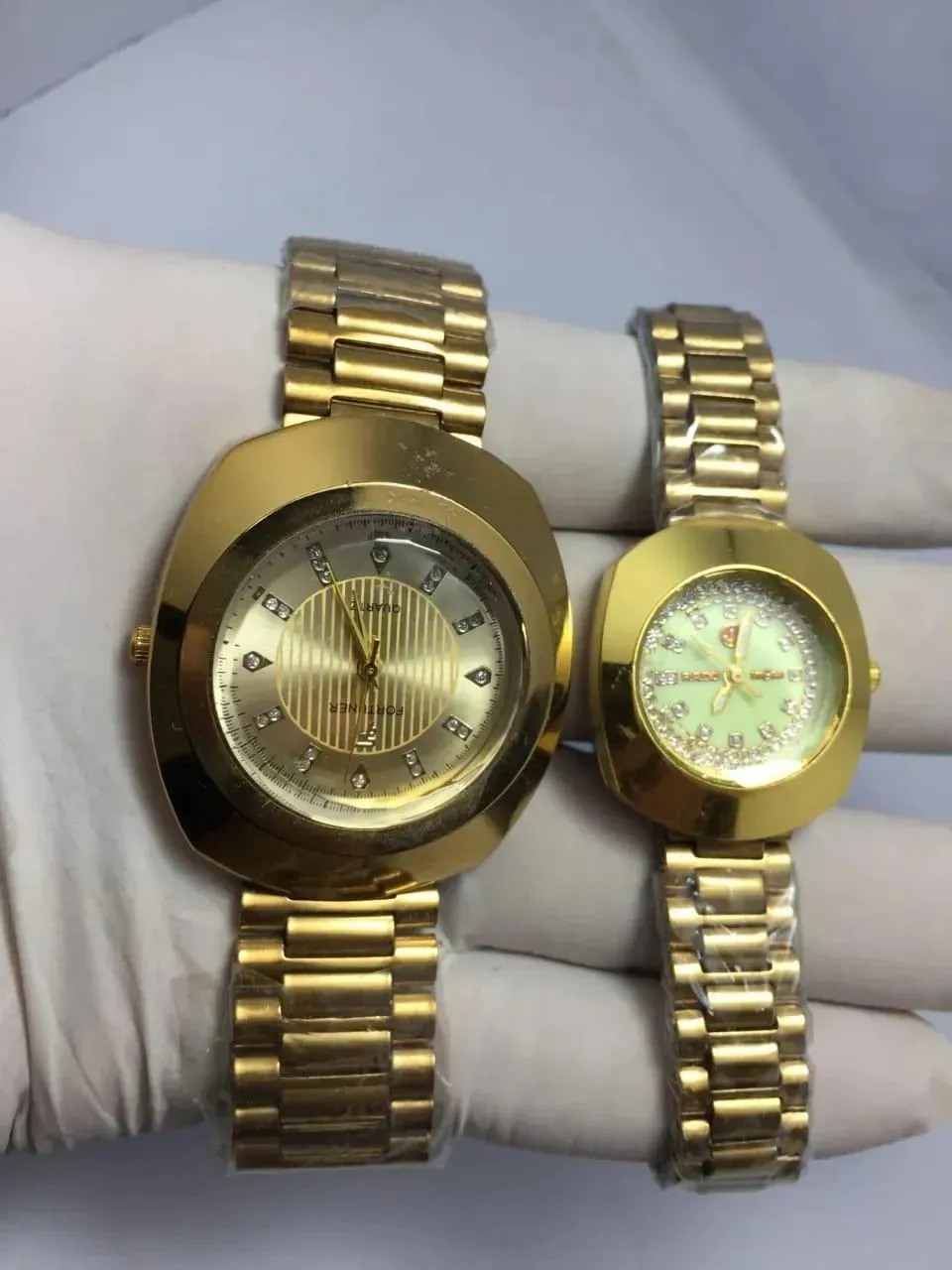 Golden Couple Watches Stainless Steel Chain Strap for Women and Men