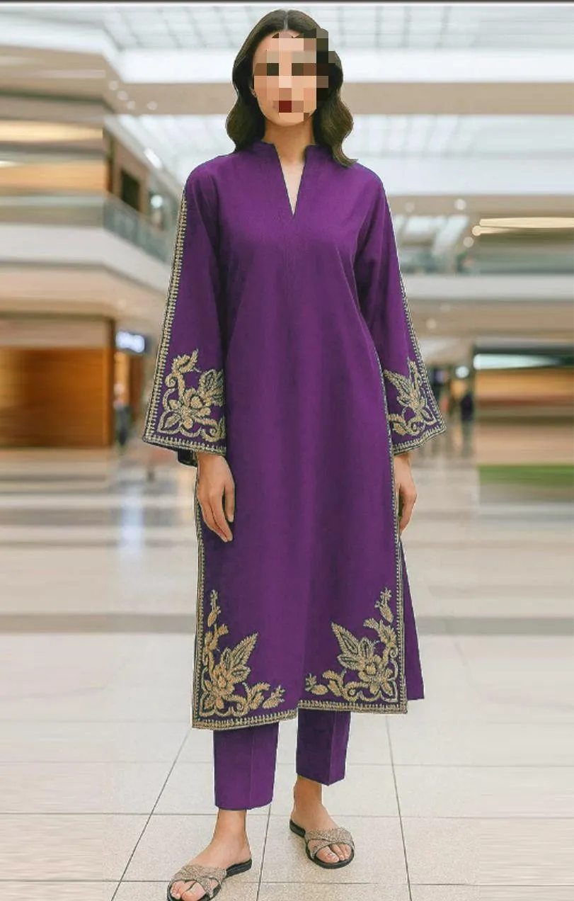 2 Pcs Women's Unstitched Plain Suit