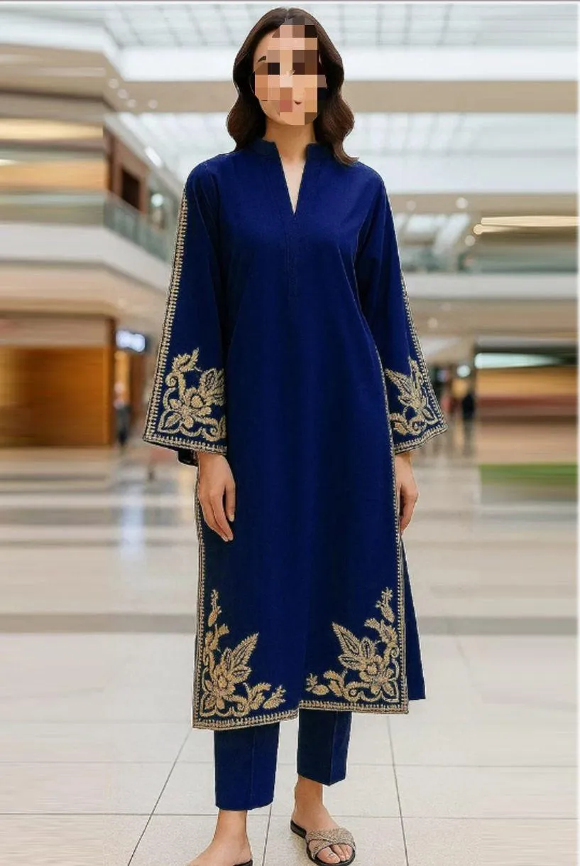 2 Pcs Women's Unstitched Plain Suit