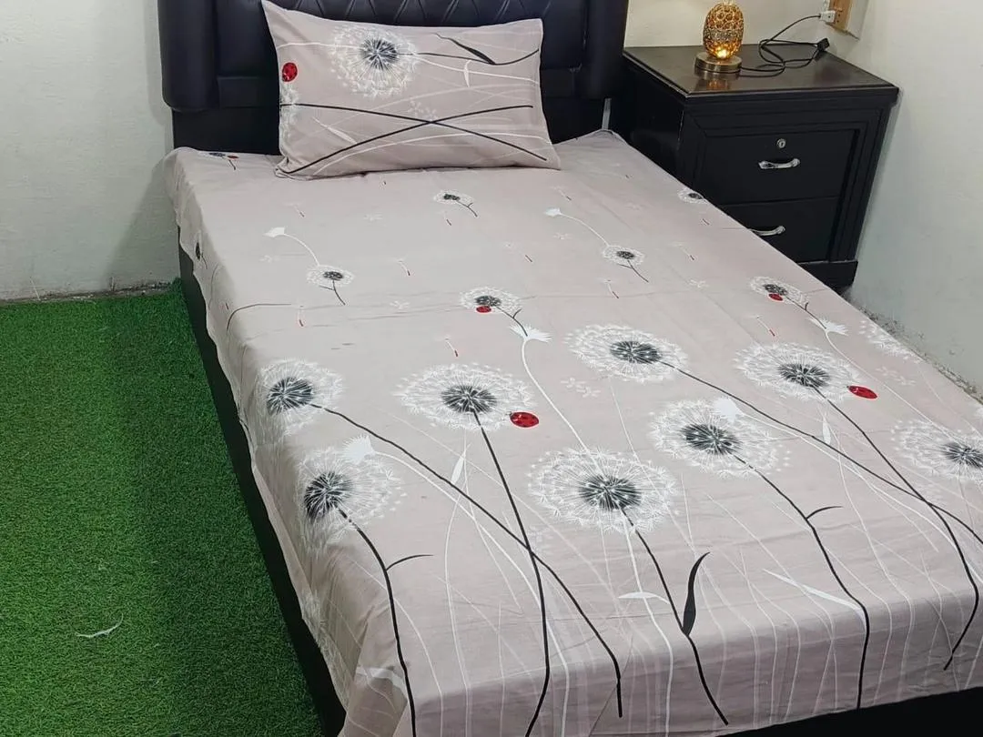 2 Pcs Cotton Printed Single Bedsheet