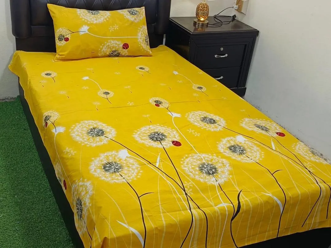 2 Pcs Cotton Printed Single Bedsheet