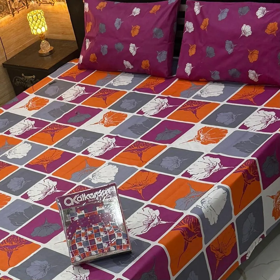 3 Pcs Velvet Printed Double Bedsheet