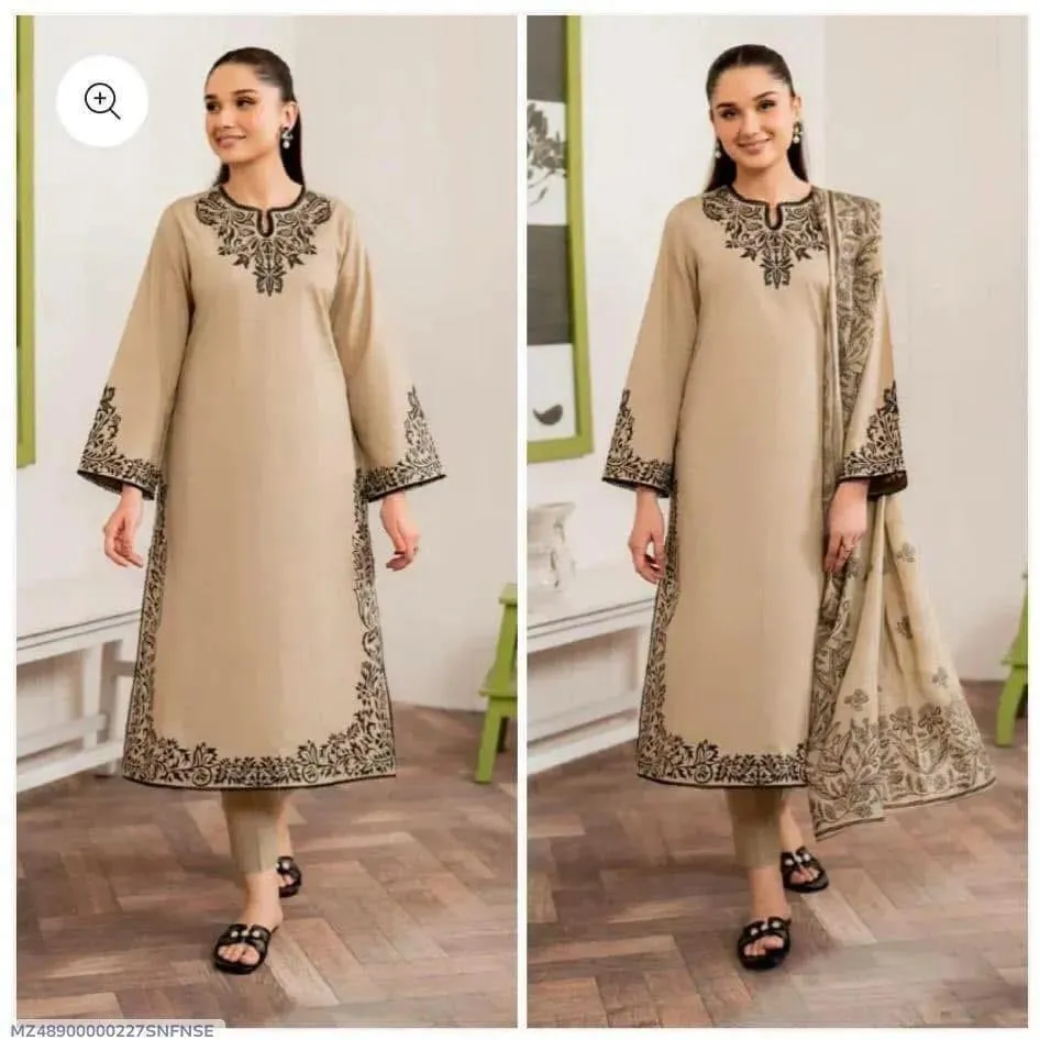 3 Pcs Women's Unstitched Embroidered Suit