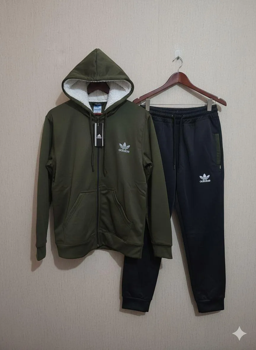 2 Pcs Men's Fleece Printed Zipper Track Suit