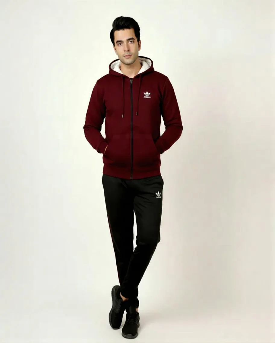 2 Pcs Men's Fleece Printed Hoodie Track Suit