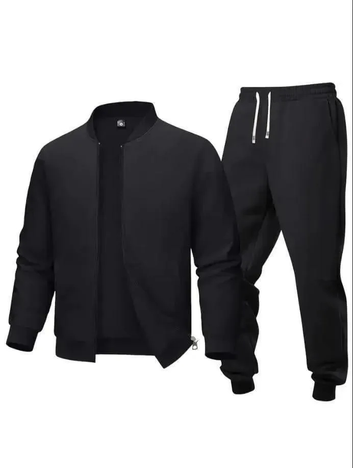 2 Pcs Men's Fleece Plain Zipper Track Suit