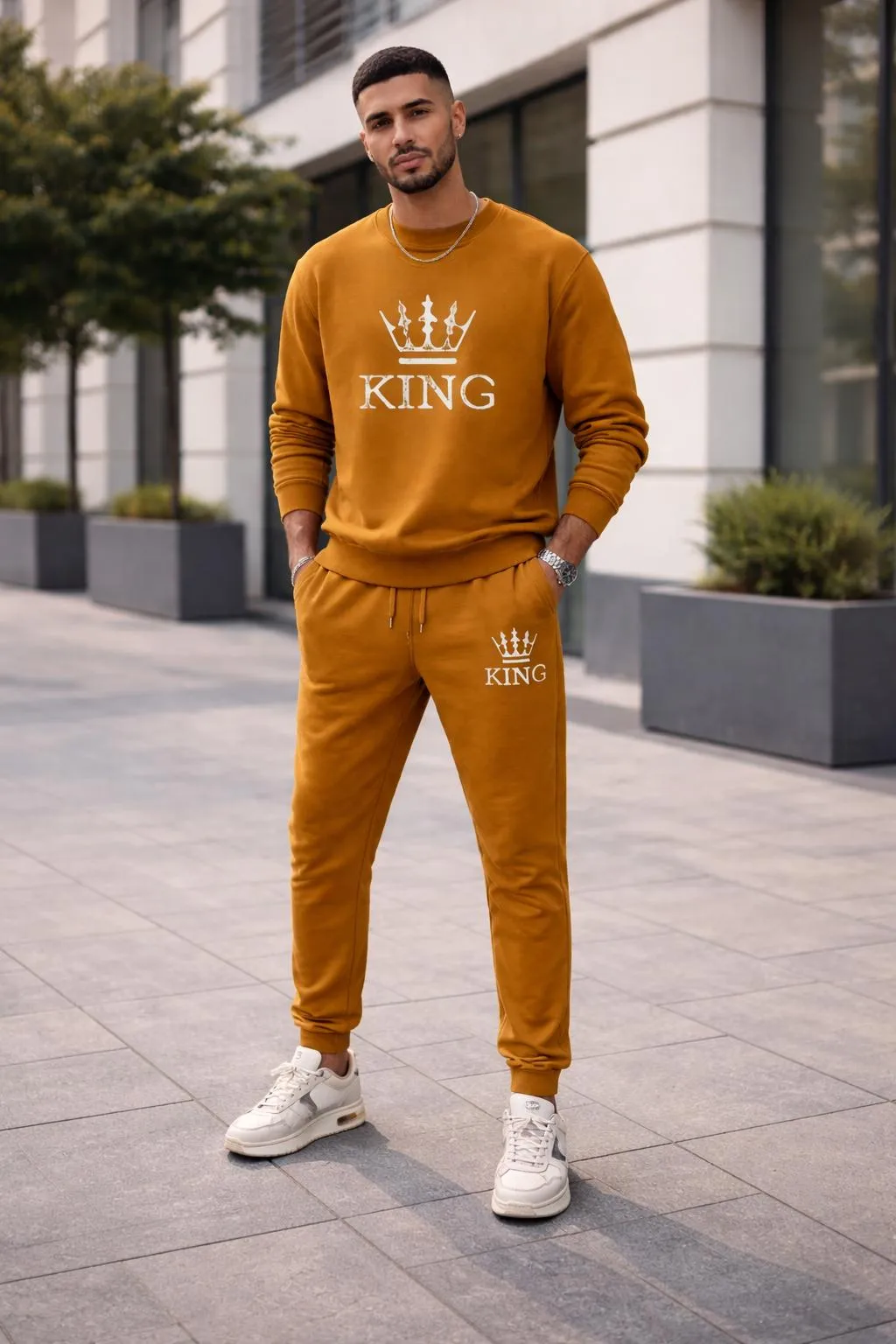 2 Pcs Men's Fleece Printed Sweatshirt Track Suit